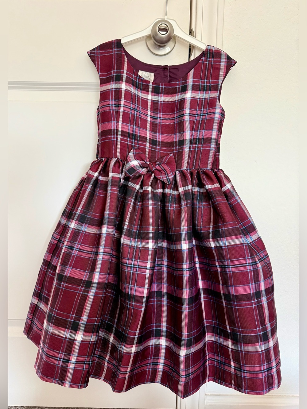 Laura Ashley Burgundy Plaid Bow Holiday Dress